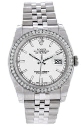 Rolex Datejust 36 White Dial 18K Gold Diamond Bezel Jubilee Mens Watch 116244